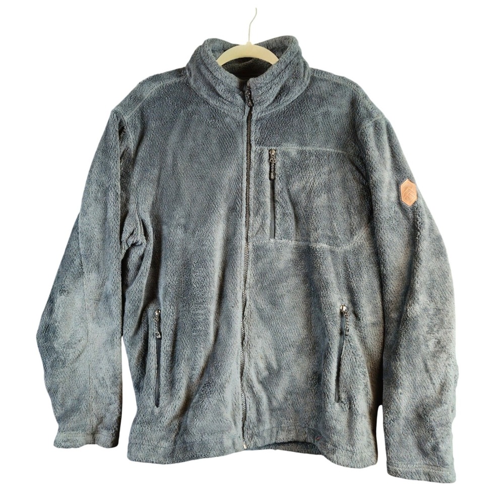 Free Country Mens XL Gray Sherpa Jacket‎ Full Zip Up Fleece Cozy Soft Oversize